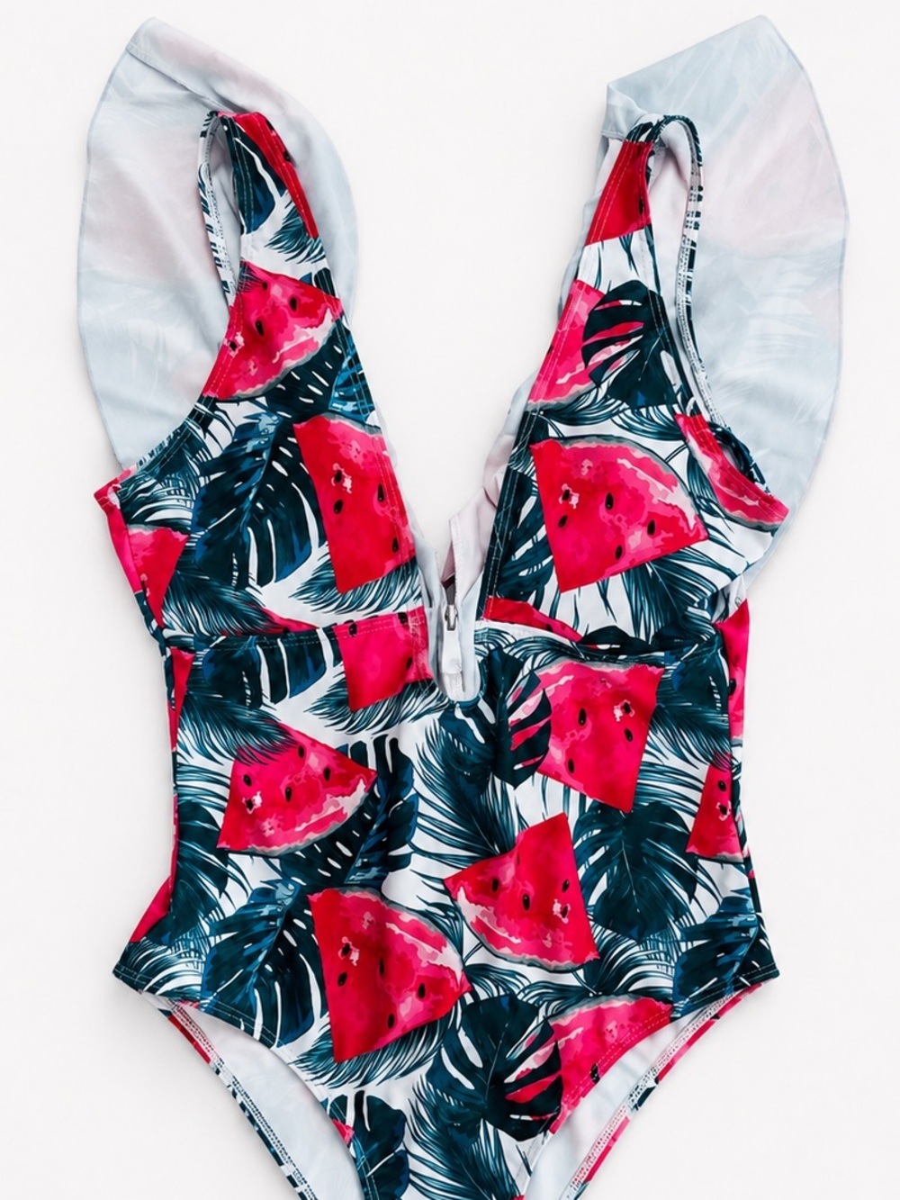 Watermelon Tropical Ruffle One-Piece Swimsuit - Picture 6 of 8